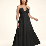 Penda | Halter Neck Gathered Bodice Tiered Maxi Dress