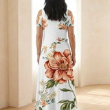 Norana | Floral V Neck Short Sleeve Maxi Dress