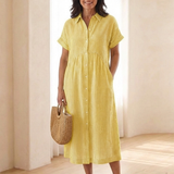 Delwynne | Striped Button Front Short Sleeve Midi Dress
