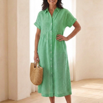 Delwynne | Striped Button Front Short Sleeve Midi Dress