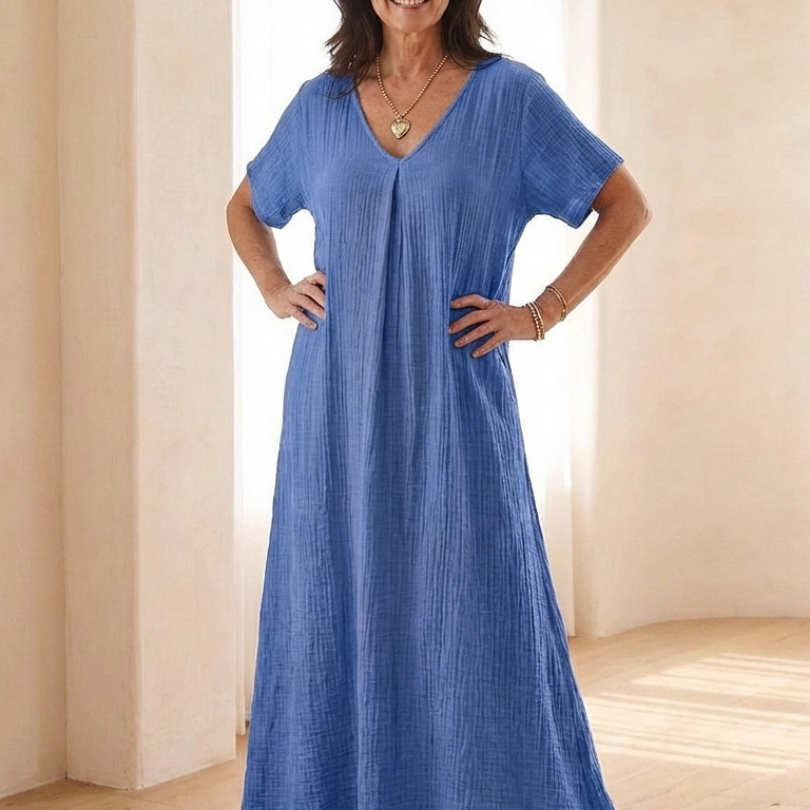 Norwyn | V Neck Short Sleeve Midi Dress