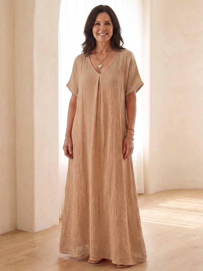 Norwyn | V Neck Short Sleeve Midi Dress
