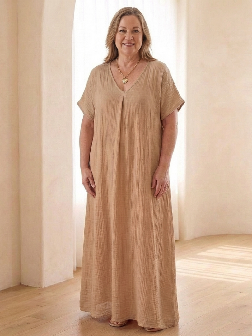 Norwyn | V Neck Short Sleeve Midi Dress