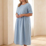 Belrin | Round Neck Short Sleeve Gathered Midi Dress