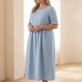 Belrin | Round Neck Short Sleeve Gathered Midi Dress