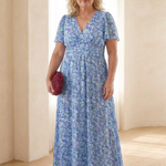 Fleurla | Floral V Neck Short Sleeve Maxi Dress