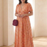 Fleurla | Floral V Neck Short Sleeve Maxi Dress