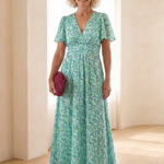 Fleurla | Floral V Neck Short Sleeve Maxi Dress