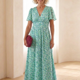 Fleurla | Floral V Neck Short Sleeve Maxi Dress