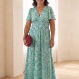 Fleurla | Floral V Neck Short Sleeve Maxi Dress