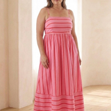 Kalbeth | Spaghetti Strap Striped Maxi Dress Gathered Waist