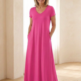 Vesina | V Neck Short Sleeve Pocket Maxi Dress