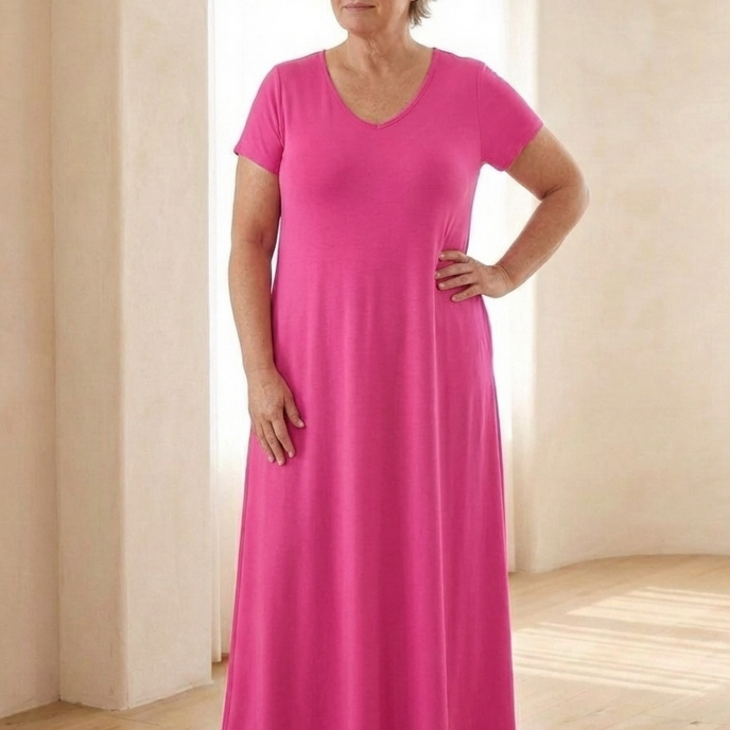 Vesina | V Neck Short Sleeve Pocket Maxi Dress