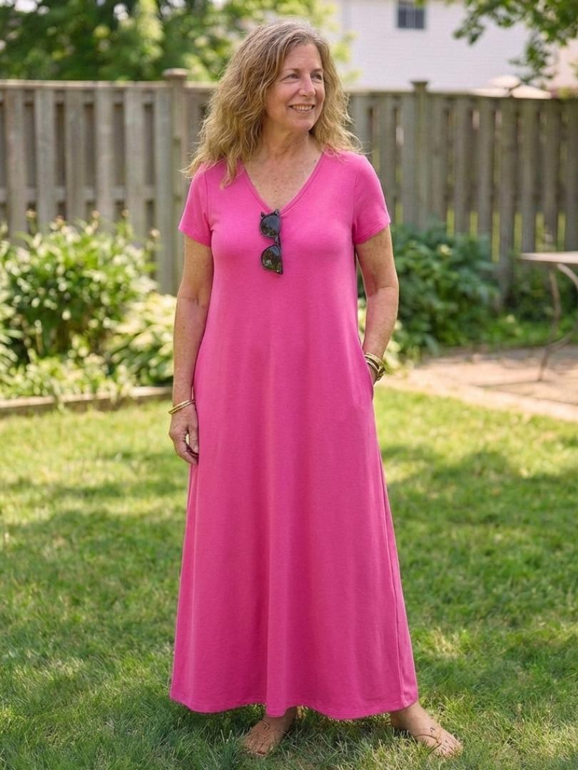 Vesina | V Neck Short Sleeve Pocket Maxi Dress