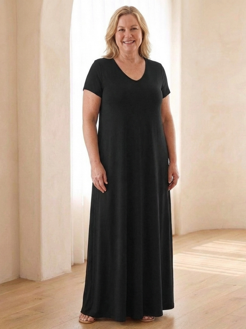 Vesina | V Neck Short Sleeve Pocket Maxi Dress