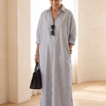 Vessette | Striped Long Sleeve Collar Maxi Shirt Dress