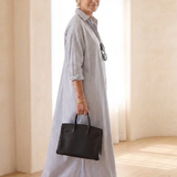 Vessette | Striped Long Sleeve Collar Maxi Shirt Dress