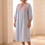 Verine | Embroidered V Neck Long Sleeve Midi Dress