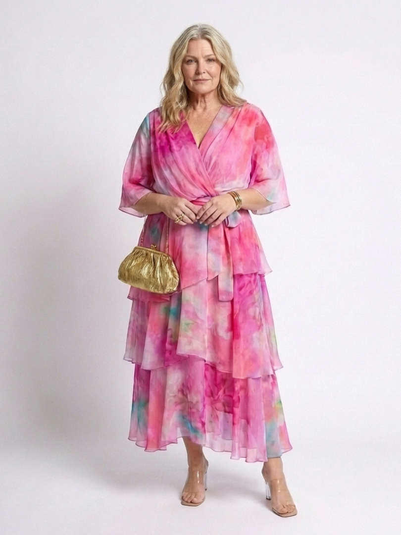Corina | Sheer Layered V Neck Tie Waist Maxi Dress