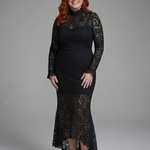 Fressa | Long Sleeve High Neck Lace Midi Dress