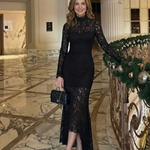 Fressa | Long Sleeve High Neck Lace Midi Dress