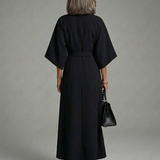 Bella | Waist Defined Cape Sleeve Asymmetric Midi Dress