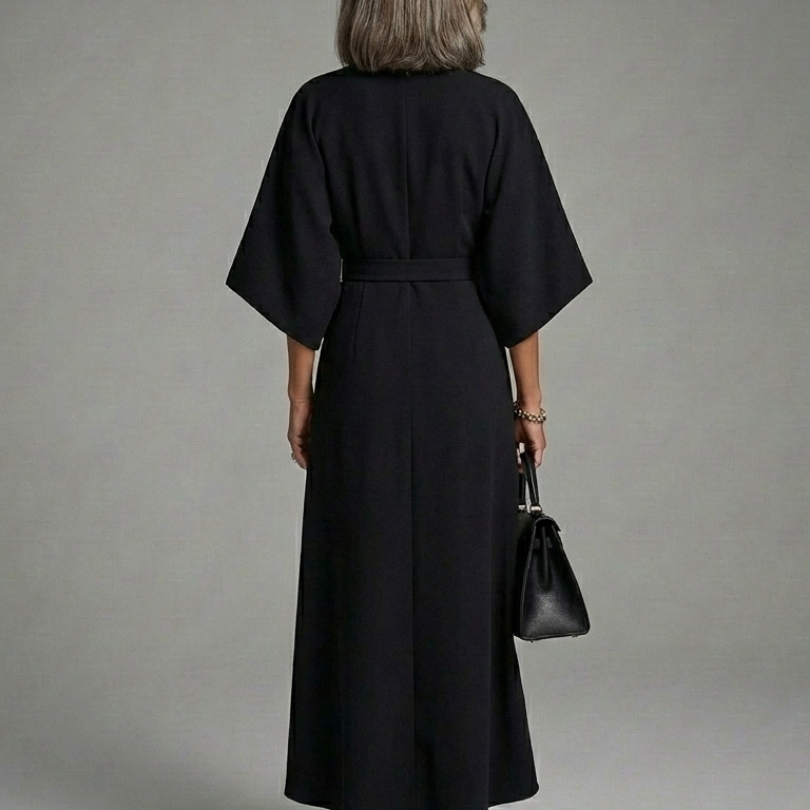 Bella | Waist Defined Cape Sleeve Asymmetric Midi Dress