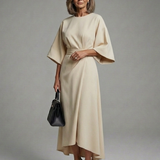 Bella | Waist Defined Cape Sleeve Asymmetric Midi Dress