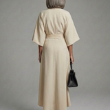 Bella | Waist Defined Cape Sleeve Asymmetric Midi Dress