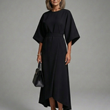 Bella | Waist Defined Cape Sleeve Asymmetric Midi Dress