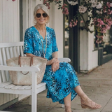 Sennamae | Short Sleeve V Neck Printed Midi Dress