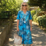 Sennamae | Short Sleeve V Neck Printed Midi Dress