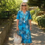 Sennamae | Short Sleeve V Neck Printed Midi Dress