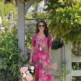 Sennamae | Short Sleeve V Neck Printed Midi Dress