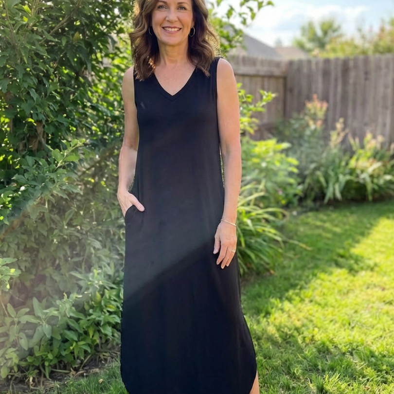 Liorada | Sleeveless V Neck Pocket Maxi Dress