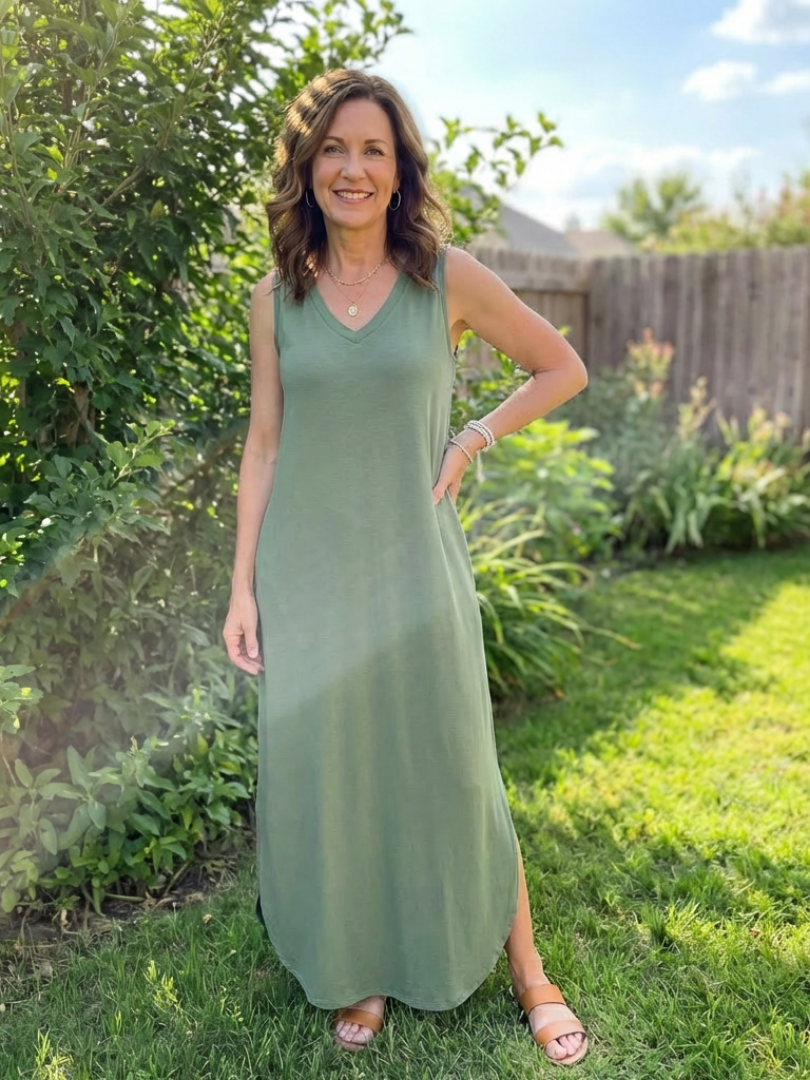 Liorada | Sleeveless V Neck Pocket Maxi Dress