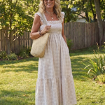 Liorana | Flutter Sleeve Smocked Gingham Maxi Dress