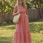 Liorana | Flutter Sleeve Smocked Gingham Maxi Dress