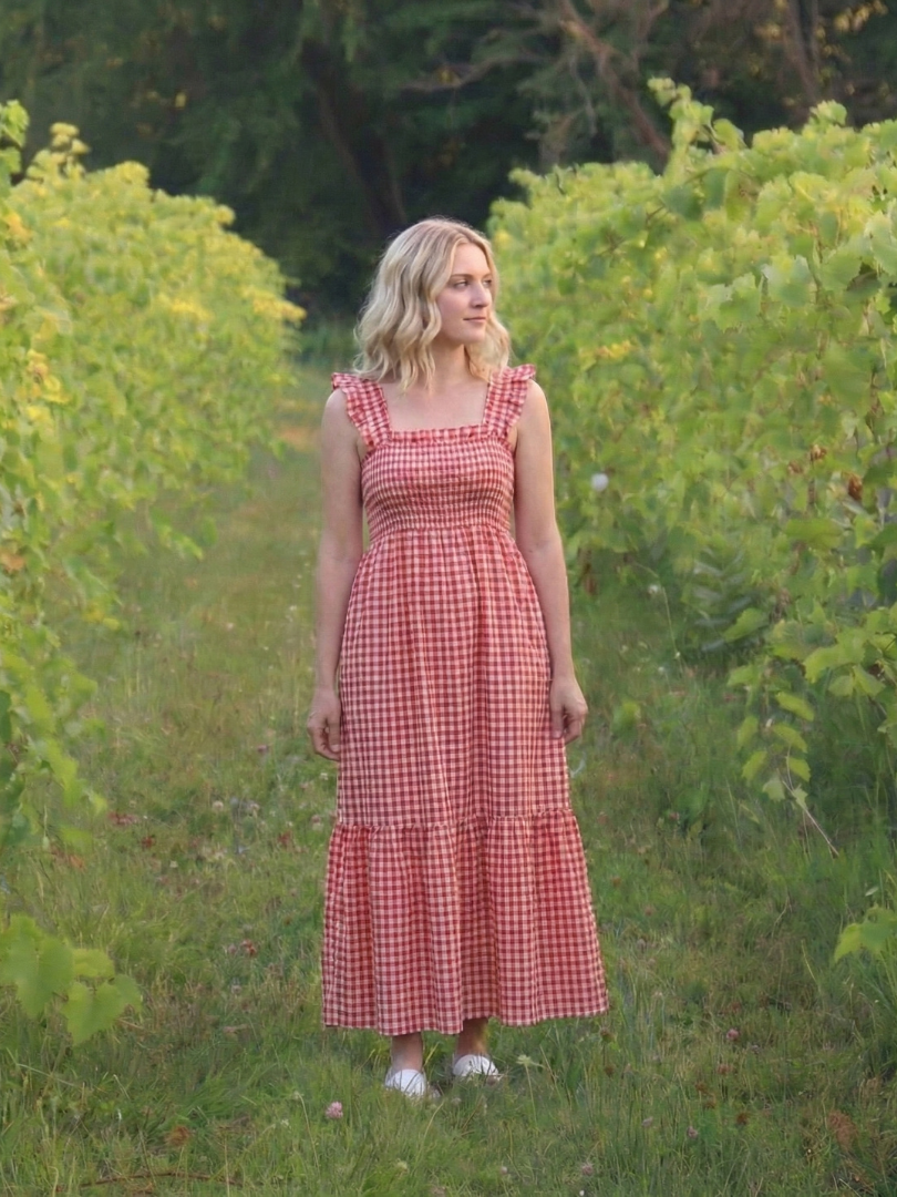 Liorana | Flutter Sleeve Smocked Gingham Maxi Dress
