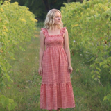 Liorana | Flutter Sleeve Smocked Gingham Maxi Dress