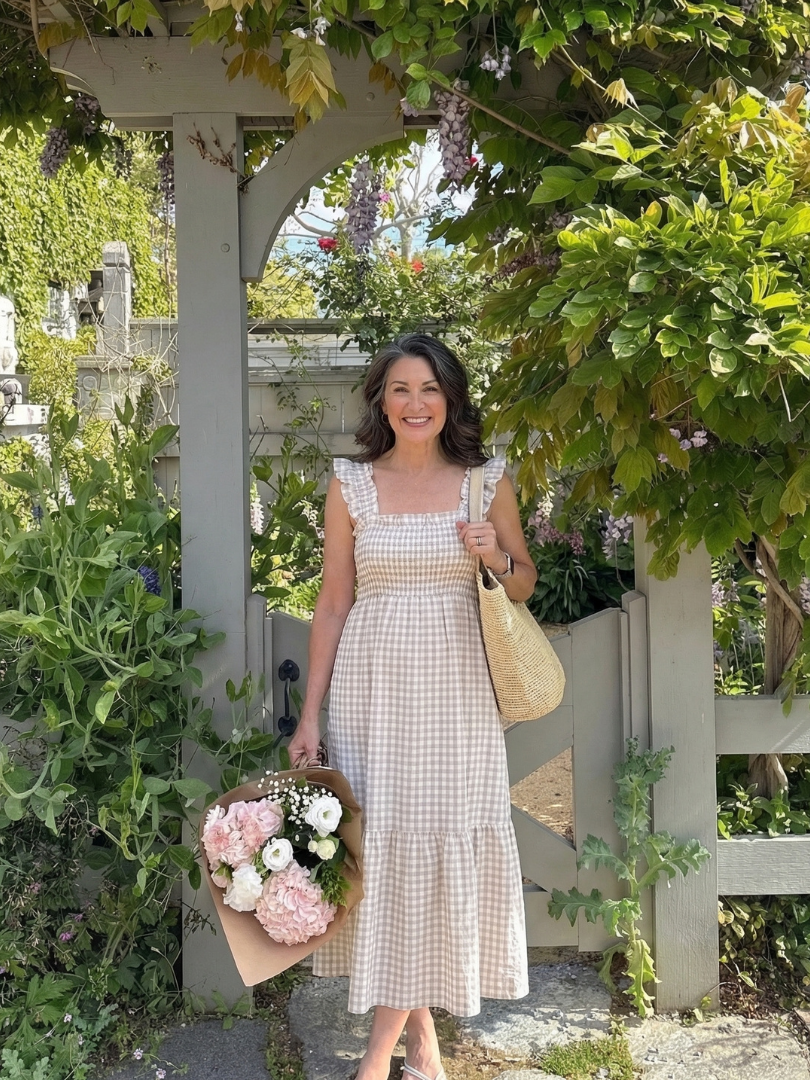 Liorana | Flutter Sleeve Smocked Gingham Maxi Dress