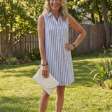 Rosbelle | Sleeveless Striped Button Front Shirt Dress