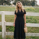 Lilada | Short Sleeve Eyelet Tiered Midi Dress