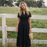 Lilada | Short Sleeve Eyelet Tiered Midi Dress