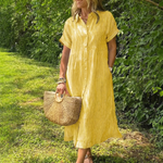 Miletta | Short Sleeve Button Front Striped Midi Dress