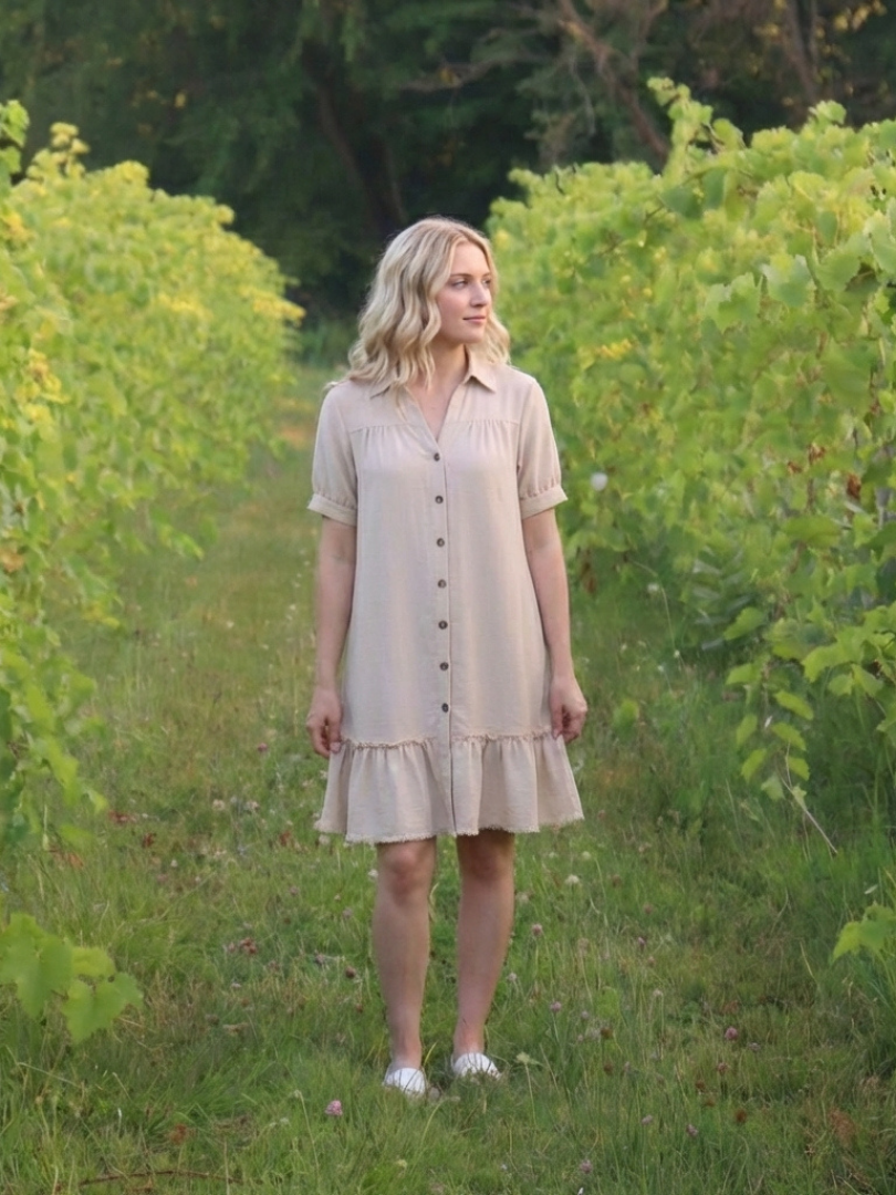 Surinia | Short Sleeve Button Front Ruffle Hem Dress