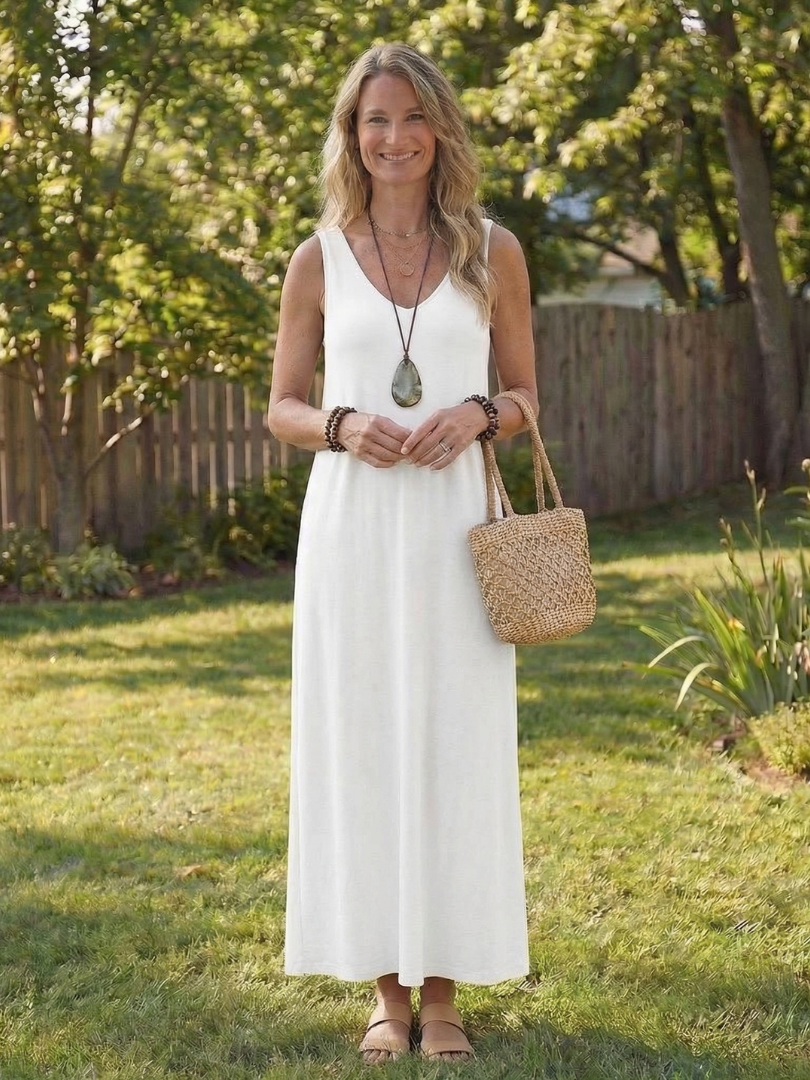 Dahmarie | Sleeveless V Neck Side Slit Midi Dress