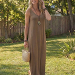 Dahmarie | Sleeveless V Neck Side Slit Midi Dress