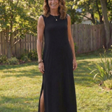 Saffvia | Sleeveless Pocket Side Slit Midi Dress