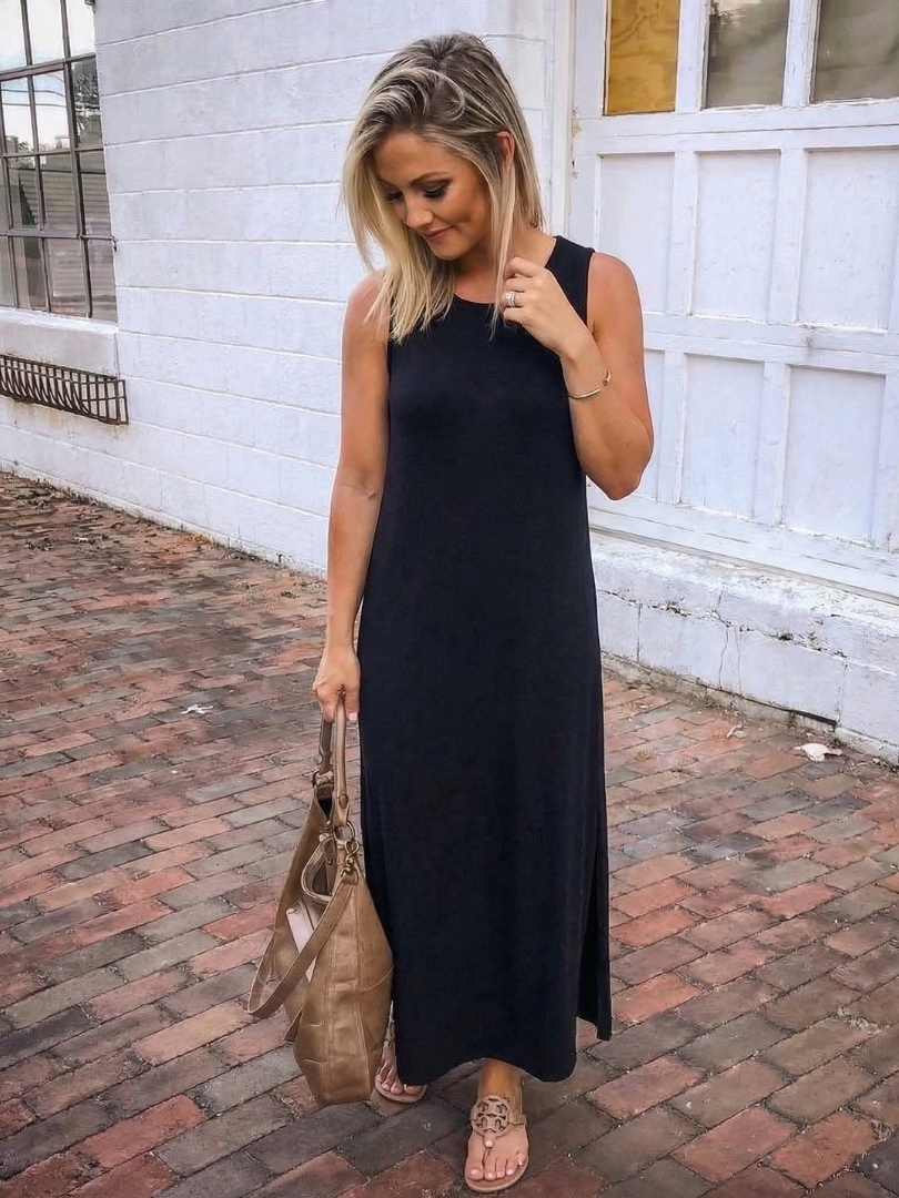 Saffvia | Sleeveless Pocket Side Slit Midi Dress